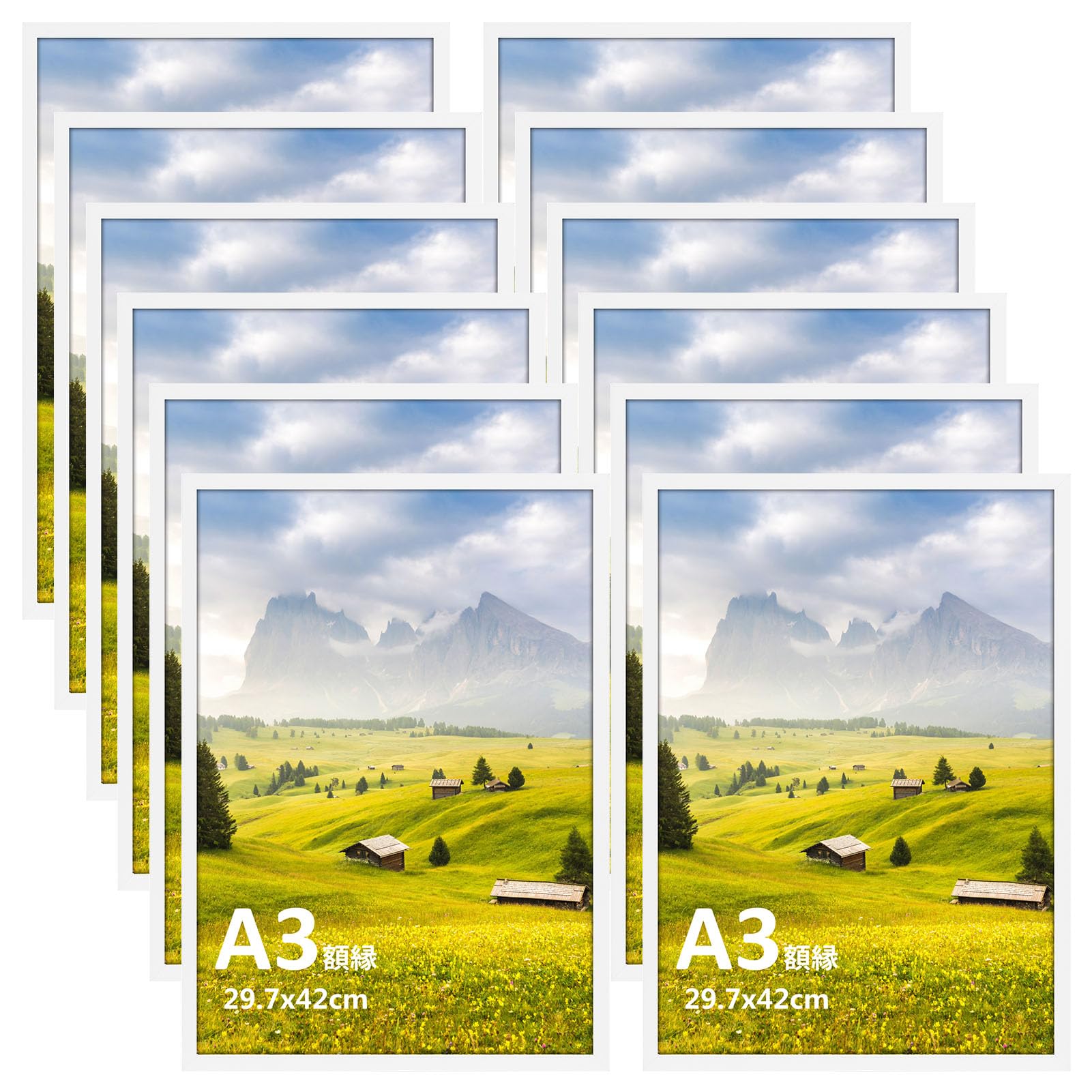 Giftgarden 額縁 A3 フォトフレーム セット 賞状額 軽量 サイズ 壁掛け タイプ 白 風景 ポスター 飾り 12枚