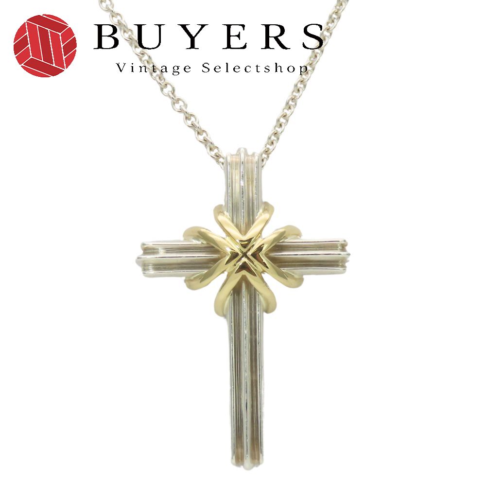中古 ネックレス シグネチャー クロス シルバー925 K18YG 約8.0g シルバー イエローゴールド コンビ アクセサリー レディース 女性