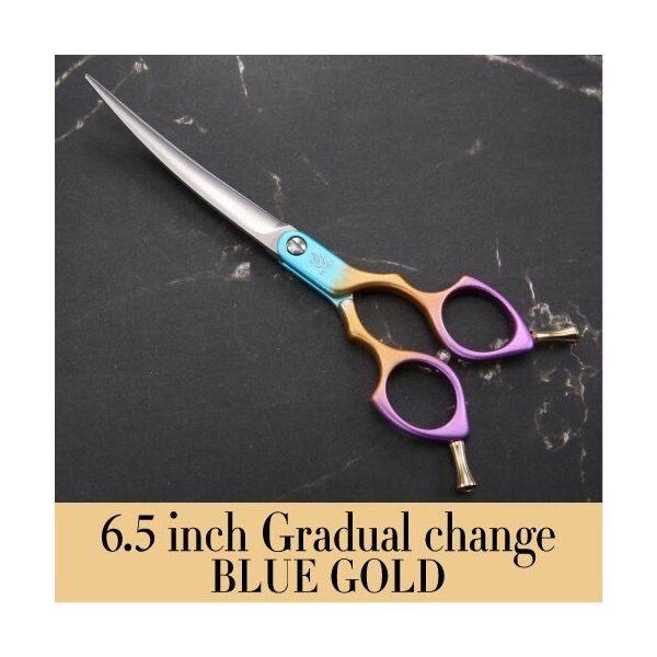 フェニスプロフェッショナルカラフルな6.5インチ湾曲グルーミングはさみペットシザー犬用猫 6.5 blue gold