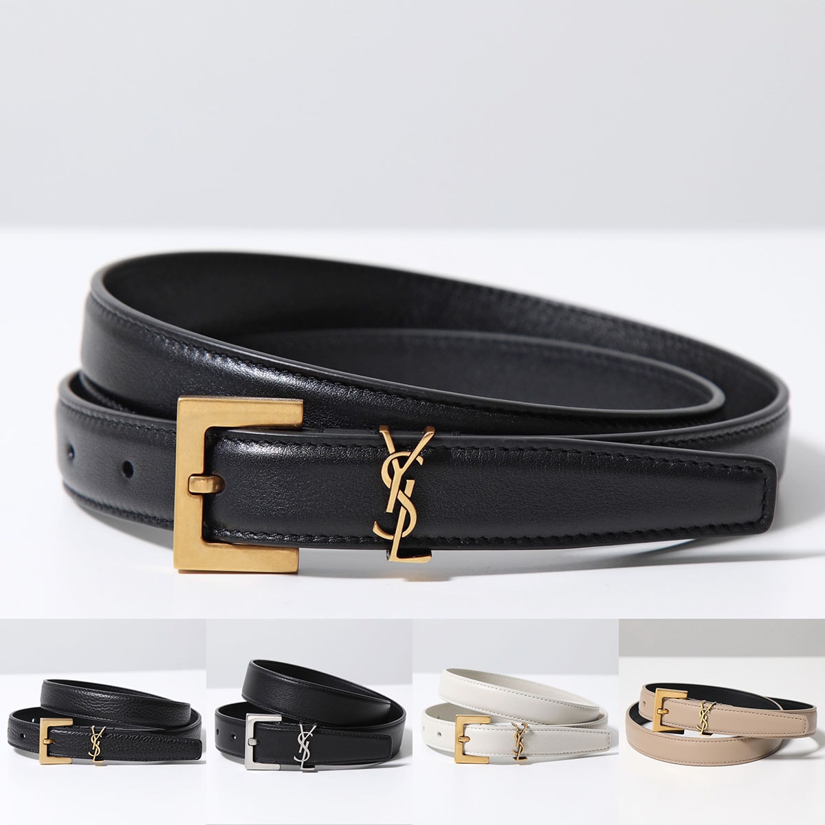 SAINT LAURENT サンローラン ベルト YSL BELT 2.0 ナロー 554465 612616 BOO0W BOO0E BRM0E DTI0W レディース カサンドラロゴ スクエアバッ