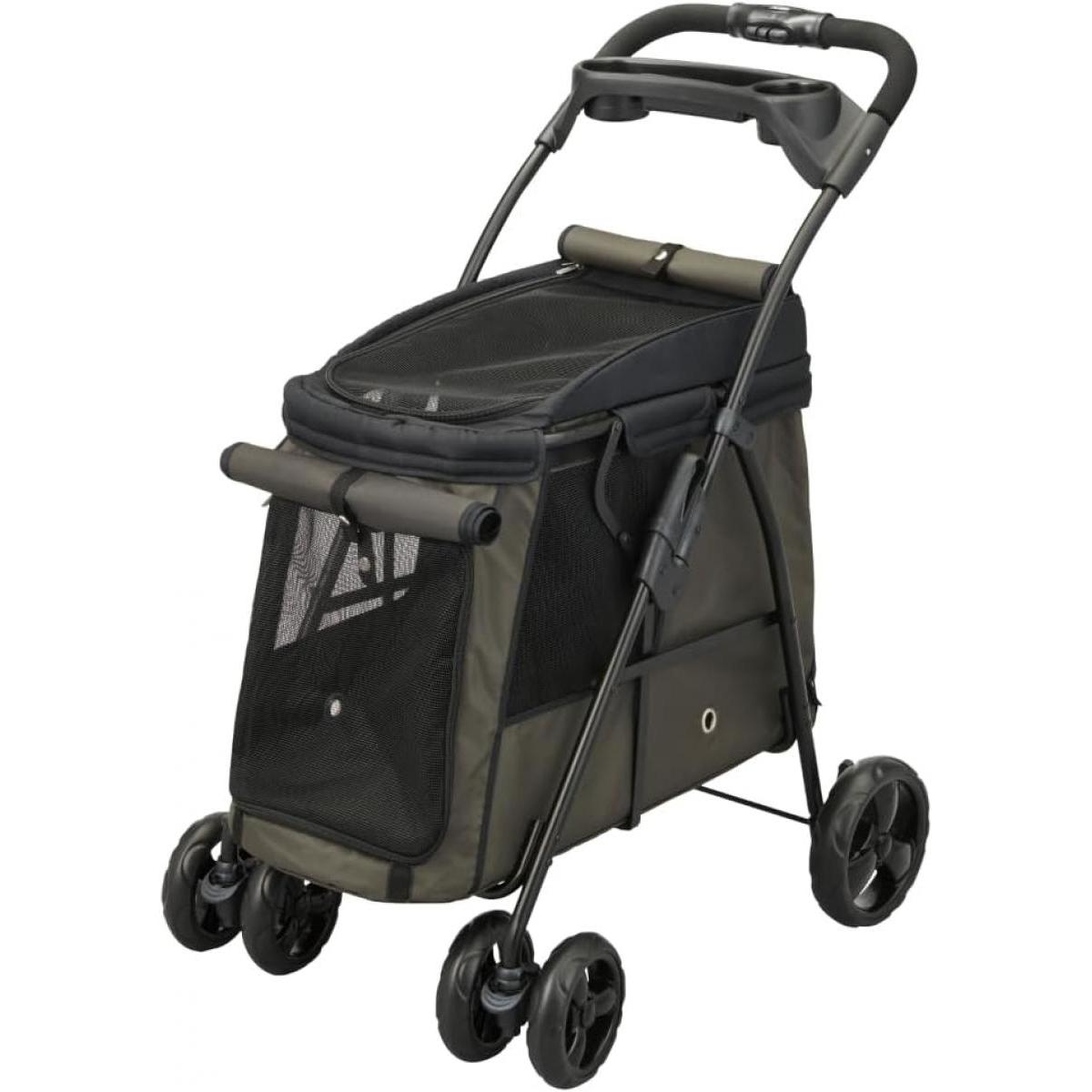 【在庫有・即納】GEX ジェックス わんわんカート 中型犬用 モスグリーン ペット用カート 犬用カート ドリンクホルダー付き 耐荷重25kg以下 ペットカート