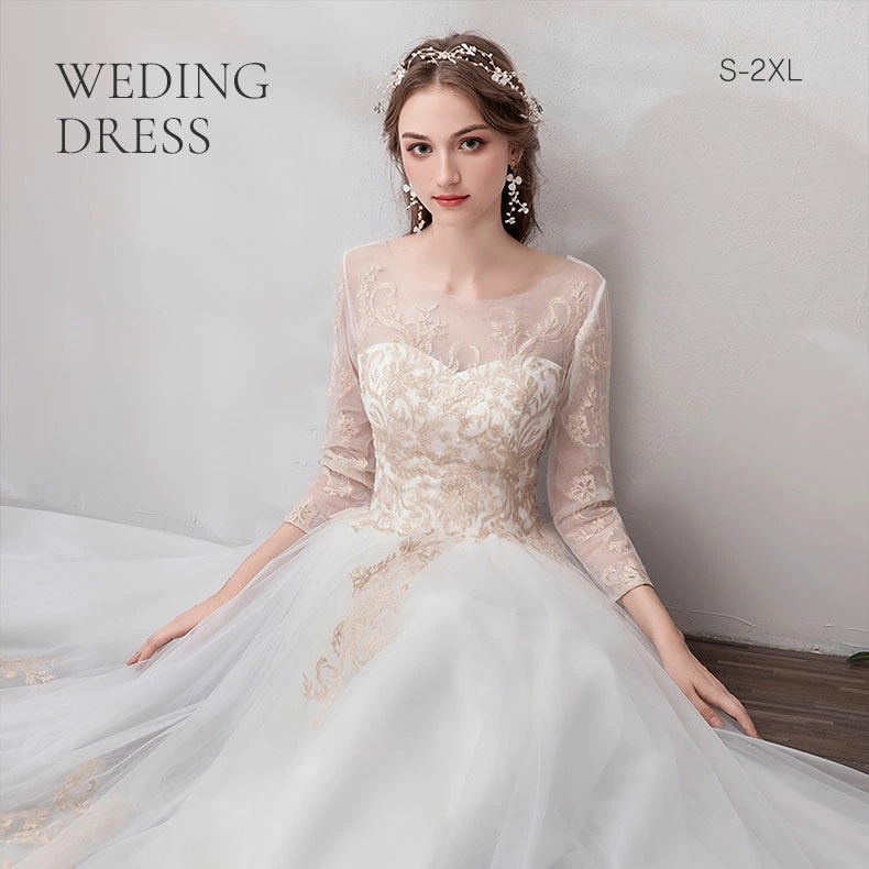完売御礼ウエディングドレス 二次会 ロングドレス 長袖 Aラインドレス 結婚式 ウェディングドレス 花嫁ドレス 演奏会 パーティードレス ブライダル お呼ばれ エンパイア ワンピース 披露宴 海外挙式
