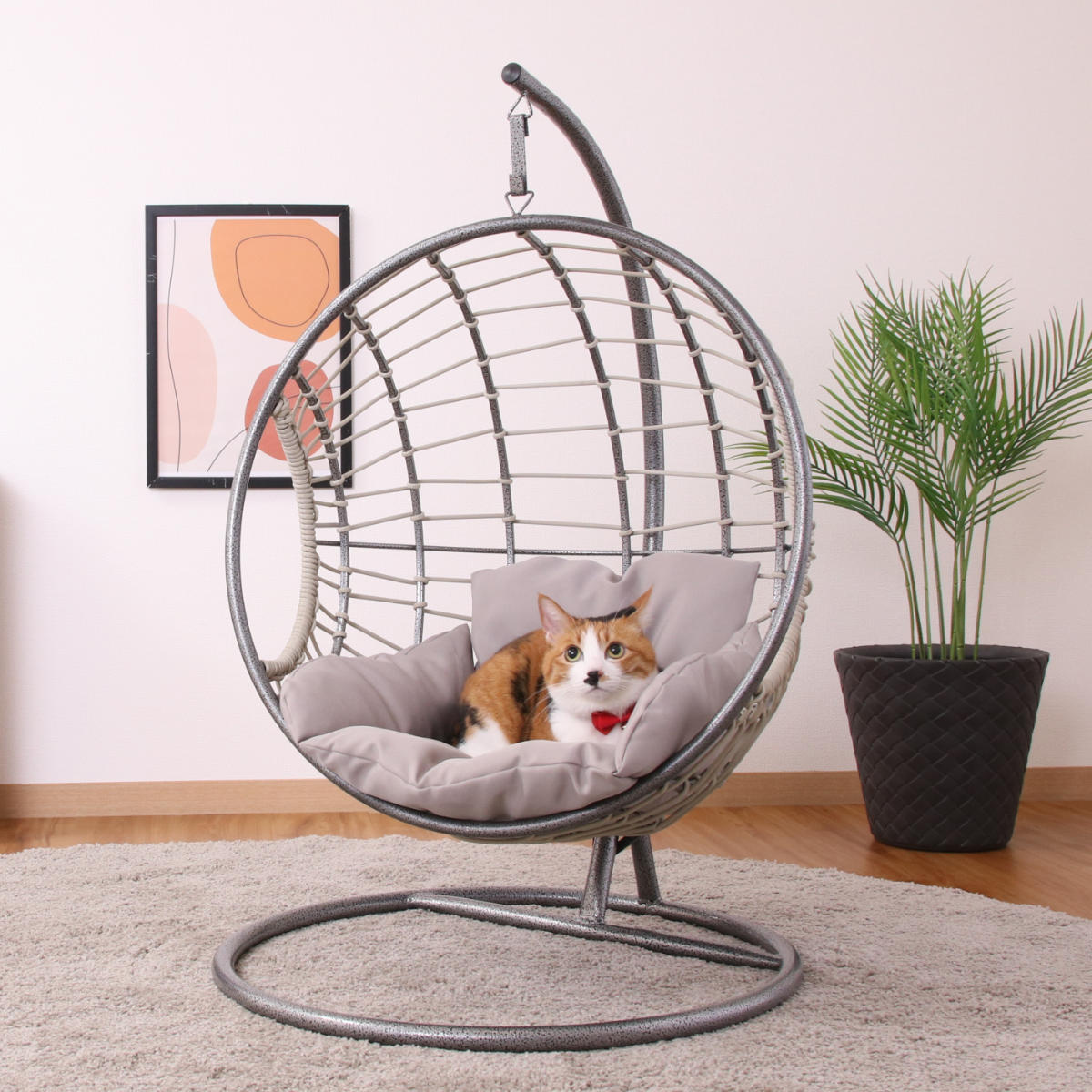 ペットベッド ハンギングチェア ペット用 半円型 吊り下げ ラタン調 猫 ペット ベッド 吊り下げ式 猫用 ねこ家具 キャットハウス ペット用ハンギングチェア ペットチェア クッション付