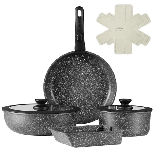 CAROTE カローテ フライパン セット 9点 IH·ガス火対応 PFOA PFOS フリー 鍋セット 取っ手のとれる 卵焼き器 マーブルコート スルスルすべる くっつくことがなく手入れ簡単 一年保