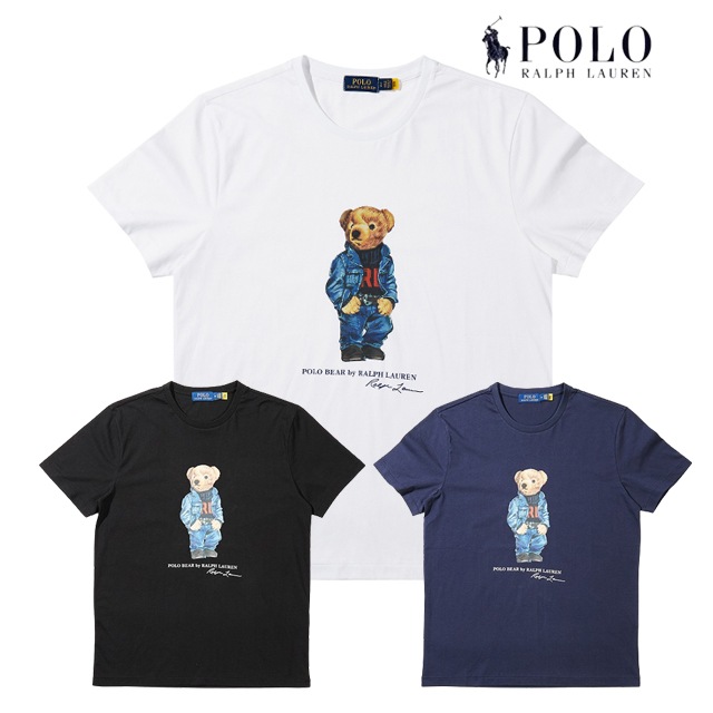 本物保証 メンズ コットン ポロベアー 限定プリント半袖 Tシャツ 3カラー展開（ブラック / ネイビー / ホワイト） RL7352（ポロベアー）