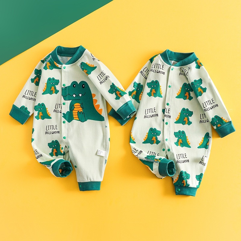ベビーロンパース 綿 秋 新品 新生児服 恐竜 ペアバックル ベビー ジャンプスーツ ロンパース