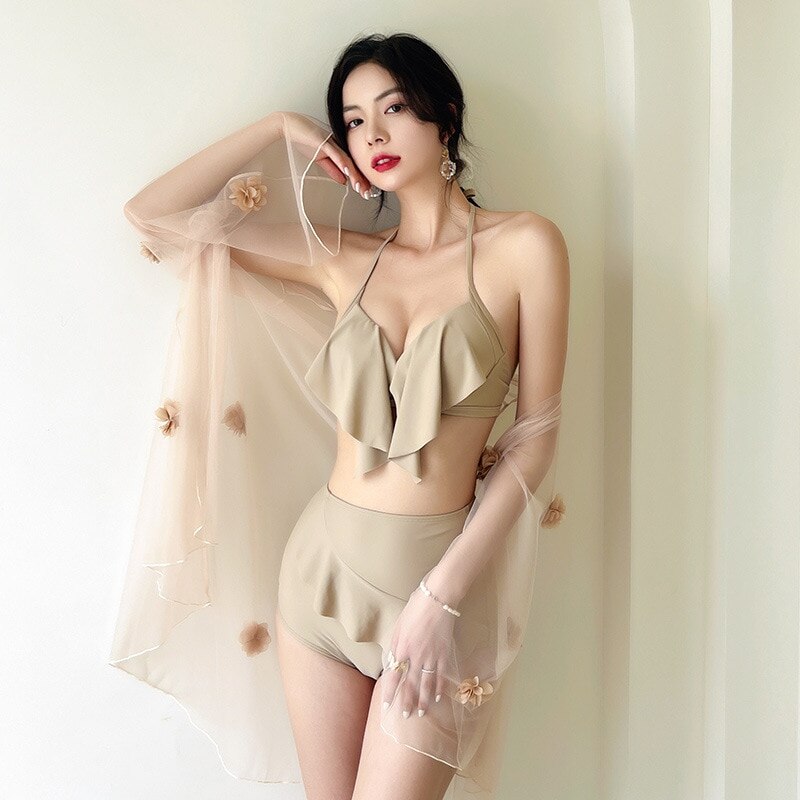 水着　3点セット　ビキニ　ラッシュガードレディース　体型カバー水着　代　30代　40代　オトナ　女子　ハイウェスト　セパレート　フレアスカート　可愛い　お洒落　エレガント　セクシーWW3Y02