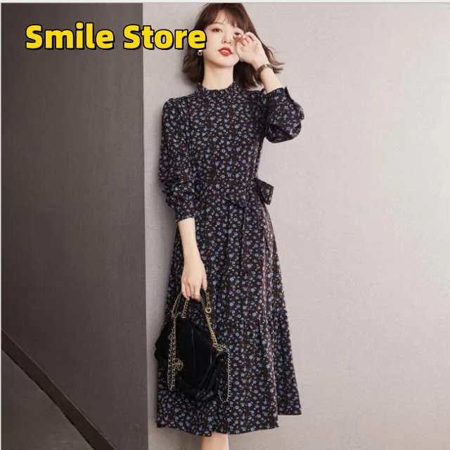 着痩せ きれいめ 通勤 ワンピース 韓国風 大きいサイズ 長袖 パーティードレス 秋冬 お呼ばれ おしゃれ レディース 新品 丸首 上品 膝丈ワンピース Aライン 40代