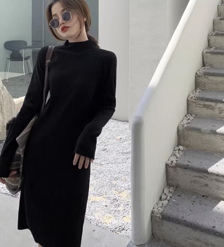 ワンピース デート モテアイテム ニットワンピース ミディアム丈 コットン リブ 大人可愛い きれいめ 上品 おしゃれ かっこいい 大人可愛い ラブリー キュート ガーリー クール モード系 セクシー