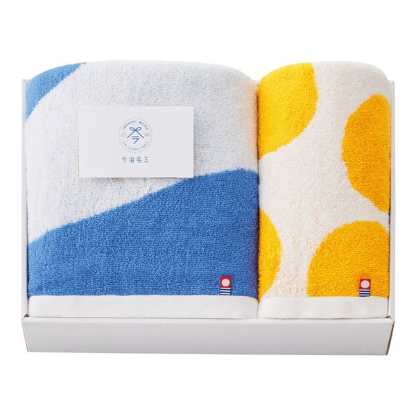 今治名工 タオルセット バスタオル1枚/フェイスタオル1枚/ブルー/オレンジ ZOA615624035