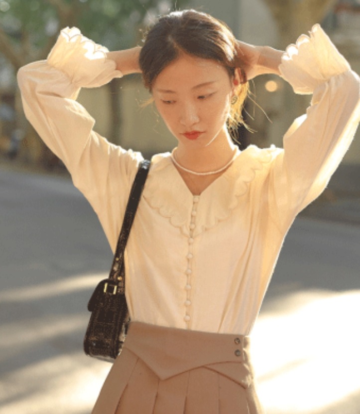 トップス デート モテアイテム ブラウス 丸襟 コットン 無地 ルーズ 可愛い きれいめ 上品 おしゃれ かっこいい 可愛い ラブリー キュート ガーリー クール モード系 セクシー