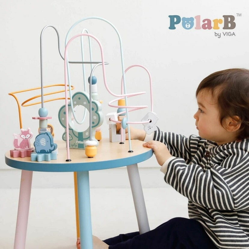 送料無料【Polar B ポーラービー】ビーズテーブル ビーズメイズ ビーズコースター ルーピング プレイテーブル 知育玩具 木製玩具 木のおもちゃ 玩具 知育 ゲーム かわいい