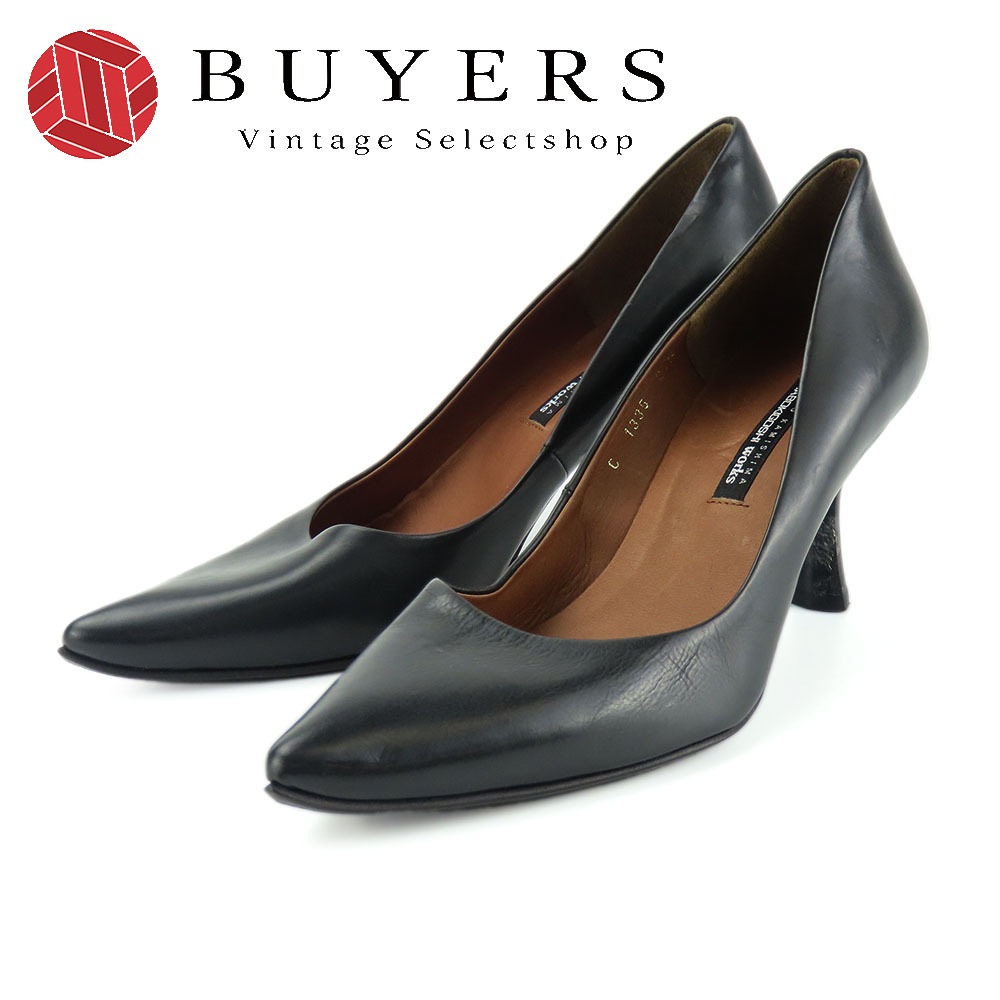 中古 パンプス 24 1/2 レザー ブラック JPサイズ約24.5cm ヒール約7cm シューズ 靴 レディース 女性