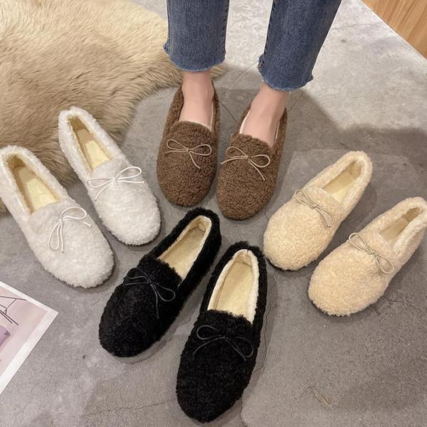 冬のローファー 女性用ファーローファー フラットシューズ 女性用ファー靴 モコモコ602 (S11092607)
