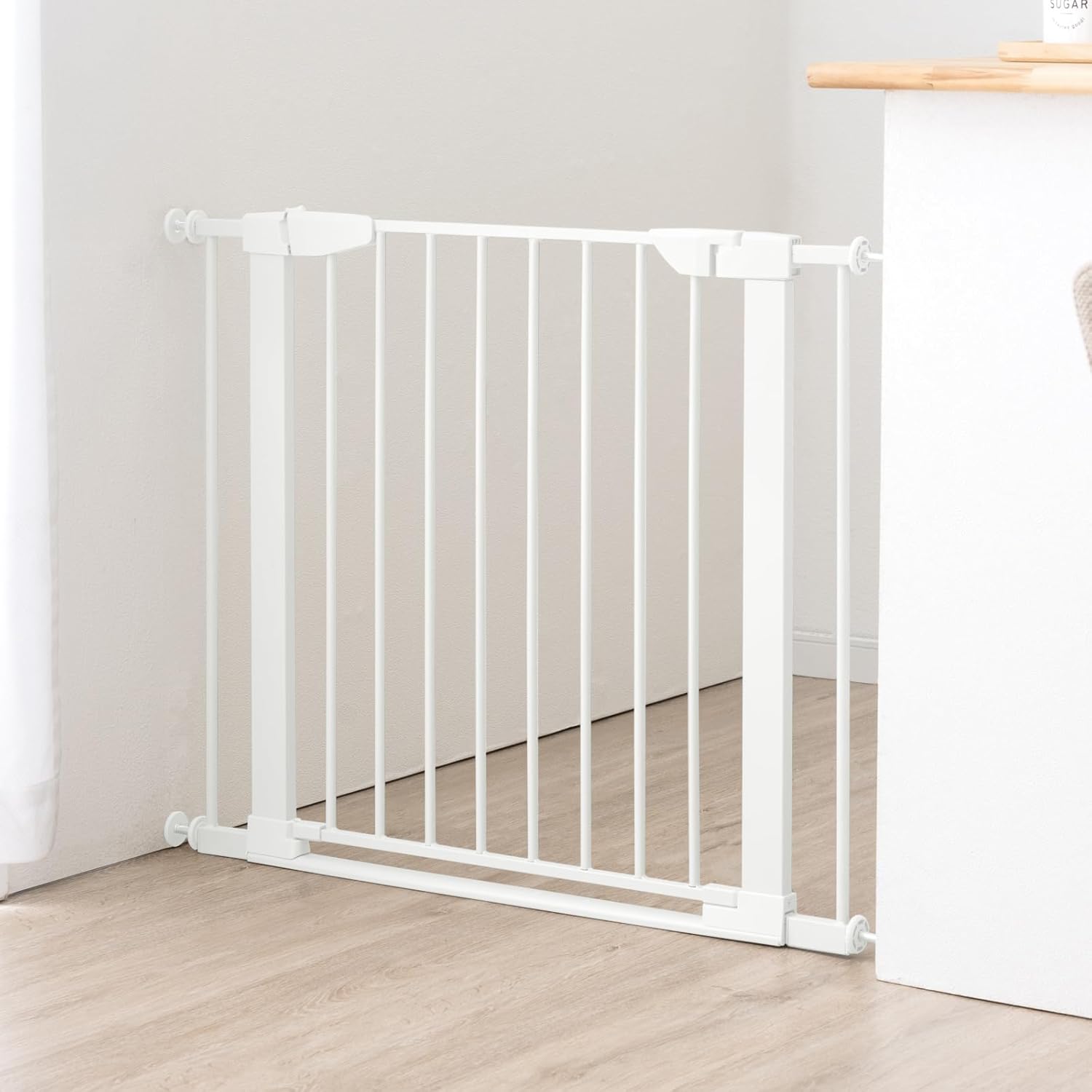 延長フレーム付きベビーゲートバリアフリー自動閉鎖ホワイト