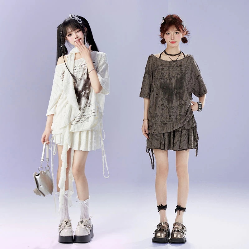 セットアップ 新入荷続々 蝶ジャカード 半袖Tシャツ＋プリーツスカート 2点セット30%までに制限