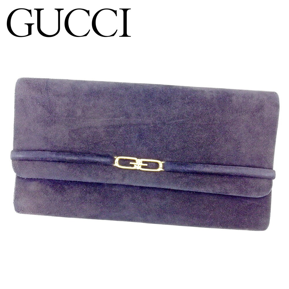 クラッチバッグ パーティーバッグ ダブルG オールドグッチ ネイビー ゴールド 中古