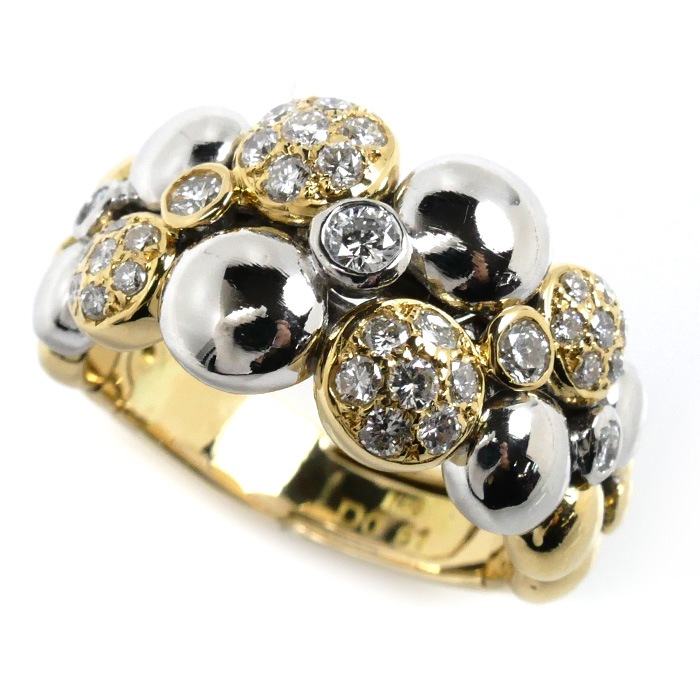 K18YG イエローゴールド Pt900プラチナ リング・指輪 ダイヤモンド0.61ct 9.8g SIZE 9-15号 レディース 中古 美品