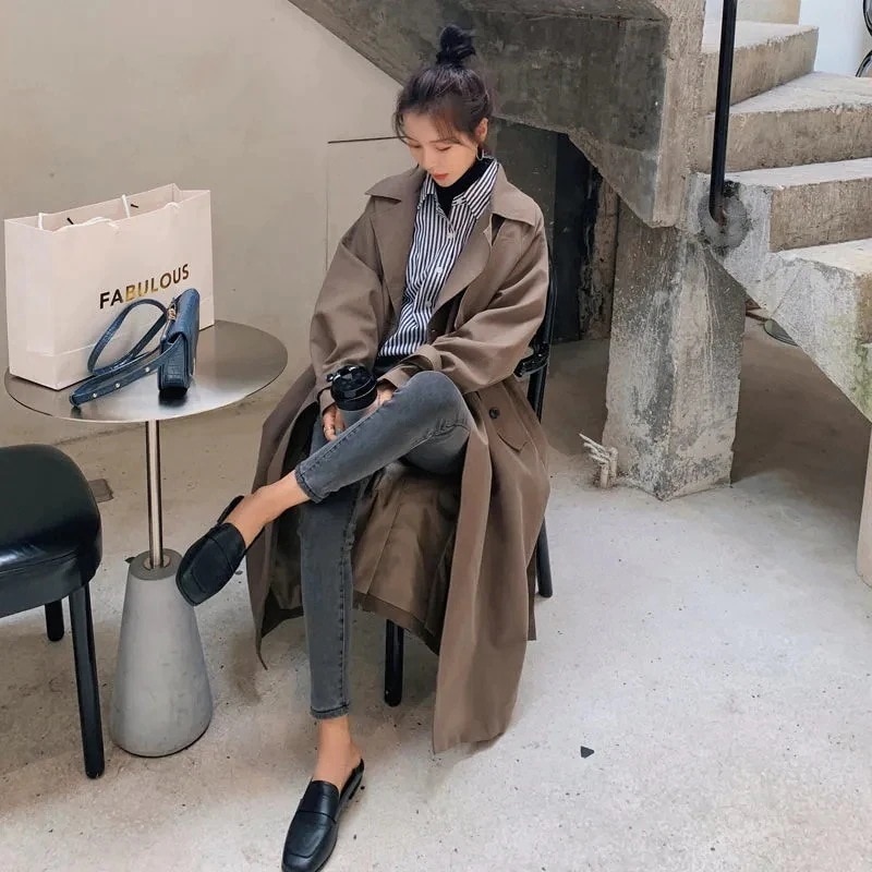 風衣女中長款春秋韓版気質が痩せ流行デザイン感膝コートコート 母の日 母の日-0008628