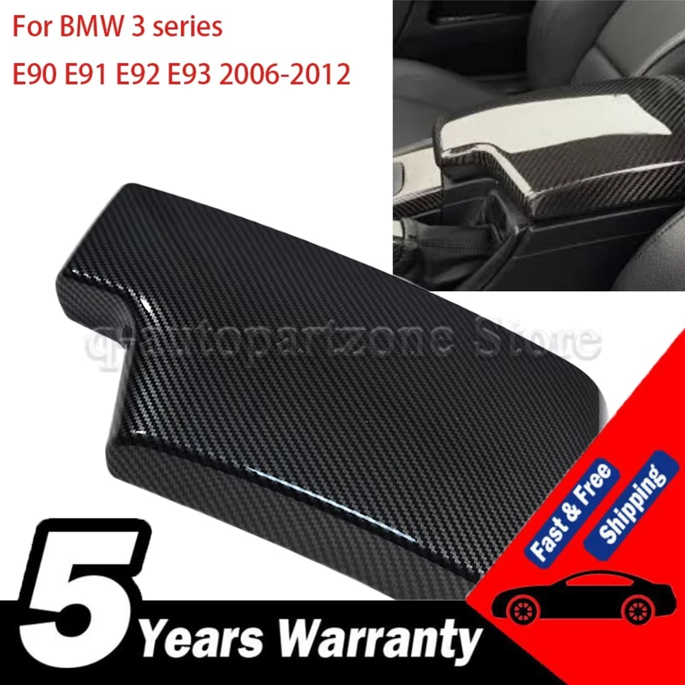 BMW 3シリーズ E90 E91 E92 E93 2006-2012年用 カーボンファイバー アームレストボックストリム 保護カバー 323i 325i 328i 330i 335d 335i対応