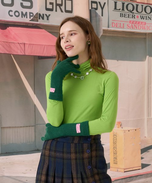 BONIDEE_Vintage Label Angora Gloves (Green)