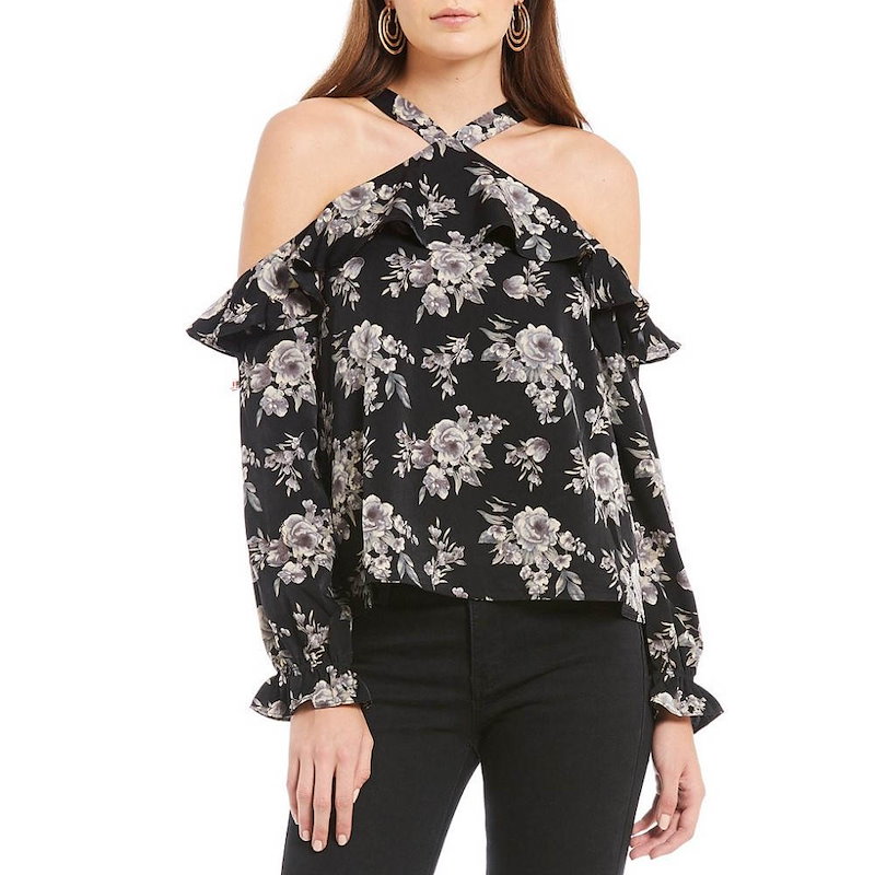 ジェー オー エー レディース トップス ブラウス・シャツ【J.O.A. Printed Halter Neck Cold Shoulder Blouse】Black Multi ジェー オー エー レディース トップス ブラウス・シャツ【J.O.A. Printed Halter Neck Cold Shoulder Blouse】Black Multi