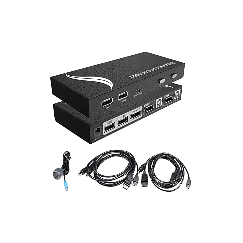 ES-Tune Displayport KVM切替器 DPスイッチ 4K60HZ 2入力1出力 PC2台用 DPUSBケーブル付属 ホットキー 有線スイッチ 日本語取扱説明書付