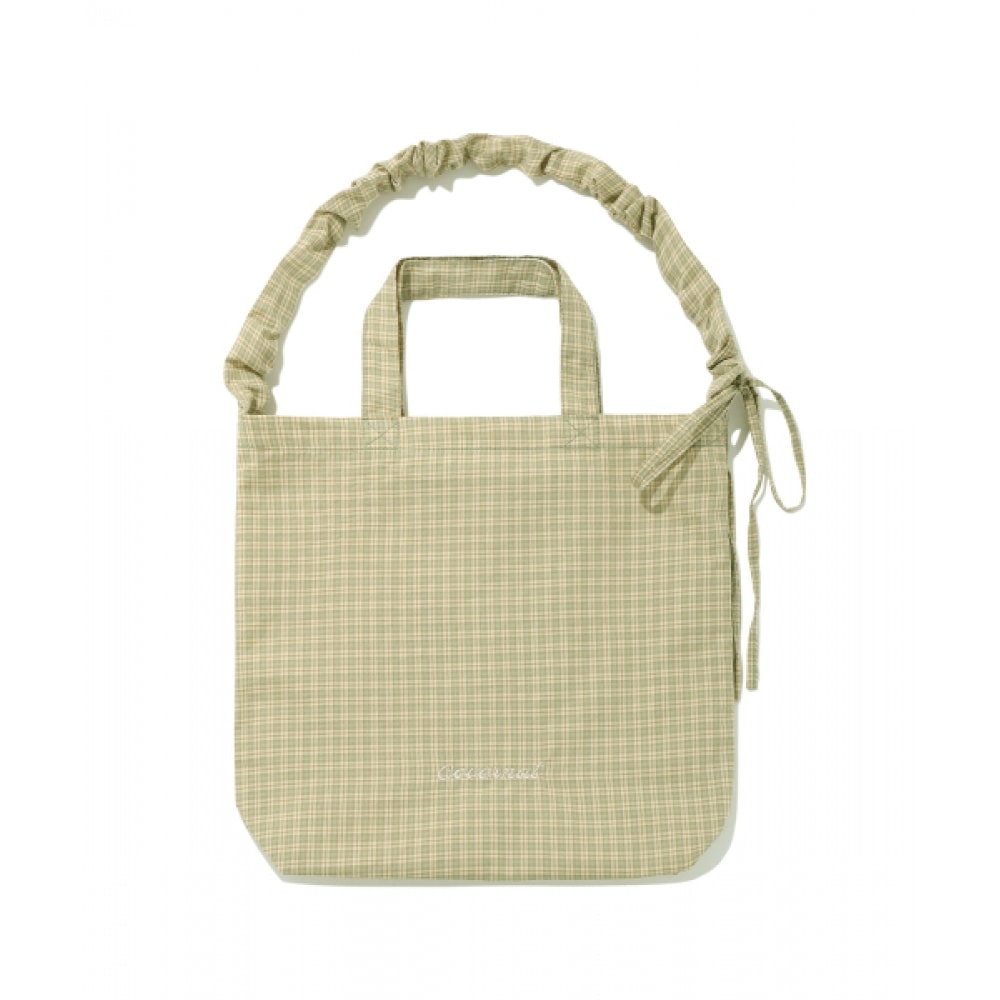 COVERNAT WOMAN クラブハートチェックシュリンプエコバッグ オリーブ
