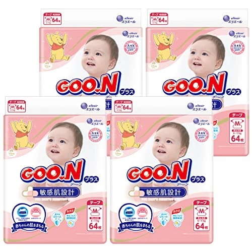 【テープ Mサイズ】グーンプラス 敏感肌設計 (6~11ｋｇ) 256枚(64枚×4) [ケース販売] ディズニーデザイン