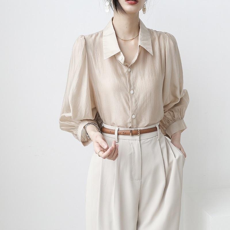 ブラウス レディース 秋物 シャツ 夏 長袖 UV オシャレ パフスリーブ 白 上品 通勤 大人 OL トップス カジュアル 30代40代50代 オフィス ビジネス