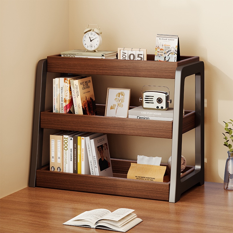レトロデスクトップストレージラック台形の小さなテーブル本棚多層デスクデスクストレージラックコンピューターデスクカウンタートップ