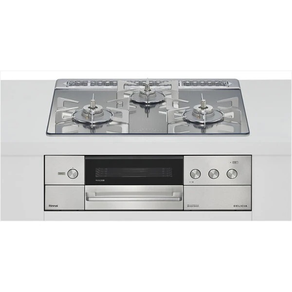 ビルトインガスコンロ 都市ガス用 両側強火タイプ 3口 60cm RHS31W38M13RNSTW-13A プラチナミラー DELICIA
