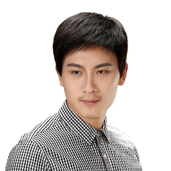 コスプレ変装仮装かつら医療用 紳士用 40代 ビジネス用 フル メンズウィッグ 普段使い スタンダードブラック 中高年男性 お父さん 人毛100% ショートストレート 50代 クリアショート