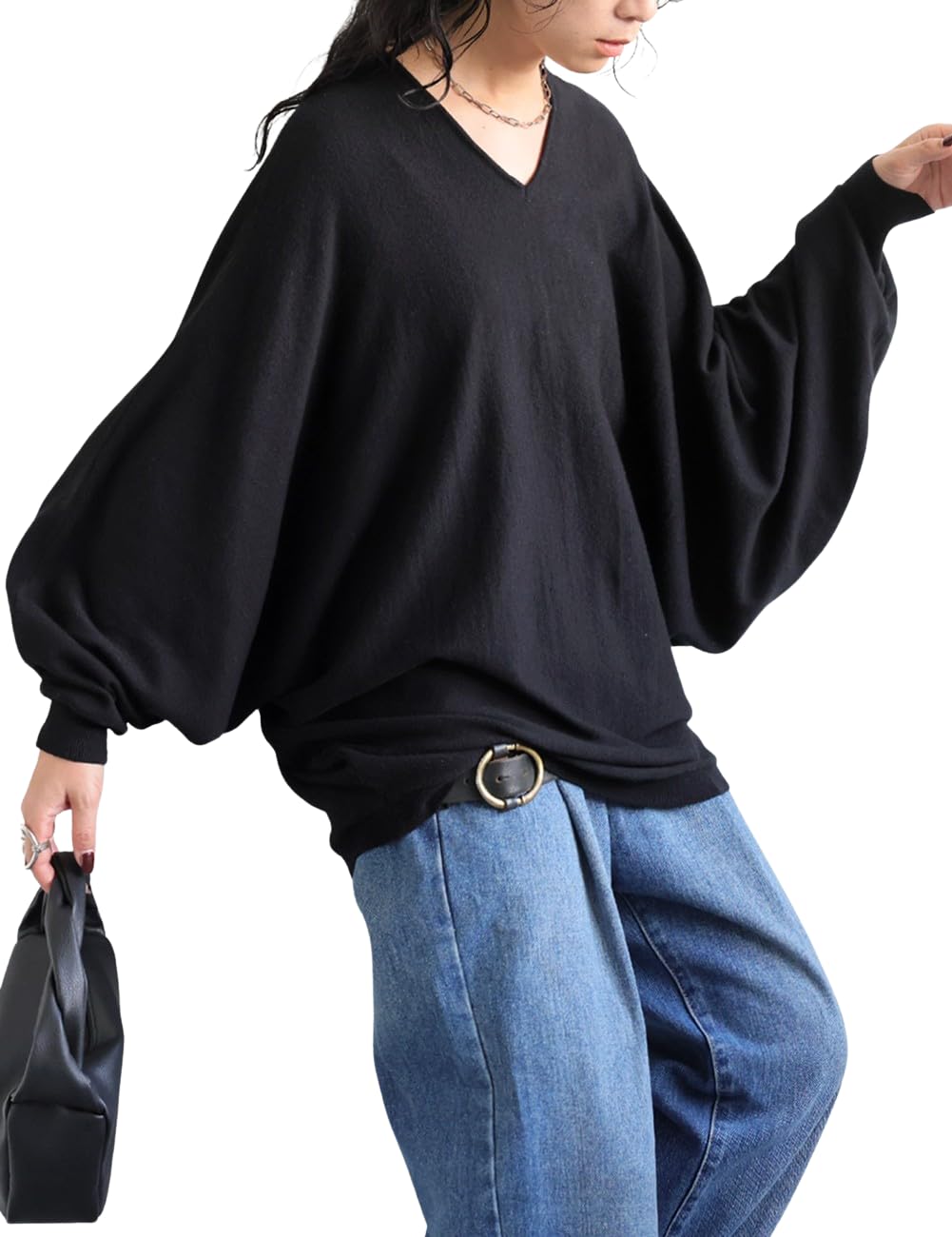 [antiqua] [アンティカ] ドルマン ニット レディース トップス 長袖 PN-00496 Onesize 05 ブラック