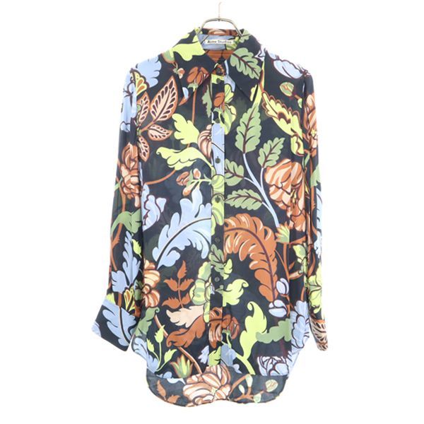 総柄 長袖 シャツ 165/80A 紺 ブラウス レディース