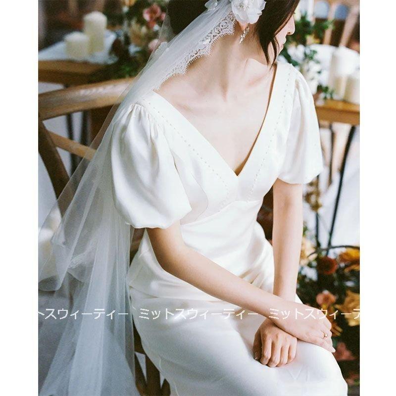 韓国ファッションエレガント 白 ロングドレス 結婚式 二次会 スレンダードレス ブライダル ウエディングドレス 披露宴 演奏会 前撮り 花嫁 ウェディングドレス シンプルドレス