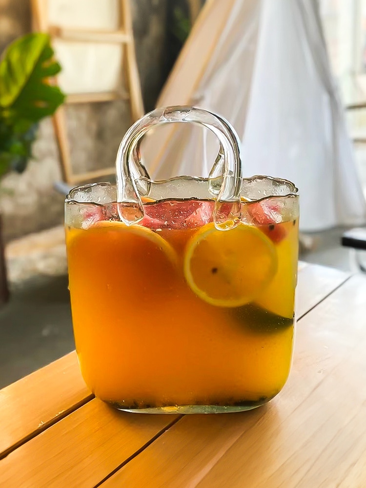 INSスタイル 養魚水槽 家庭用振り子 キャンプ セット バー ジュースカップ 手提げバスケット振り子 手提げガラスバッグ フルーツグラス 酒場 カクテルカップ ガラススプーン 花瓶