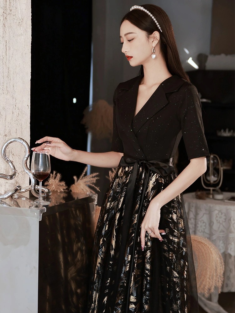 6月の新製品プロモーション最終日 カラードレス ファスナー パーティードレス フォーマル ロングドレス 結婚式 二次会 披露宴 発表会 演奏会 ウェディングドレス ブラック Vネック Aラインドレス