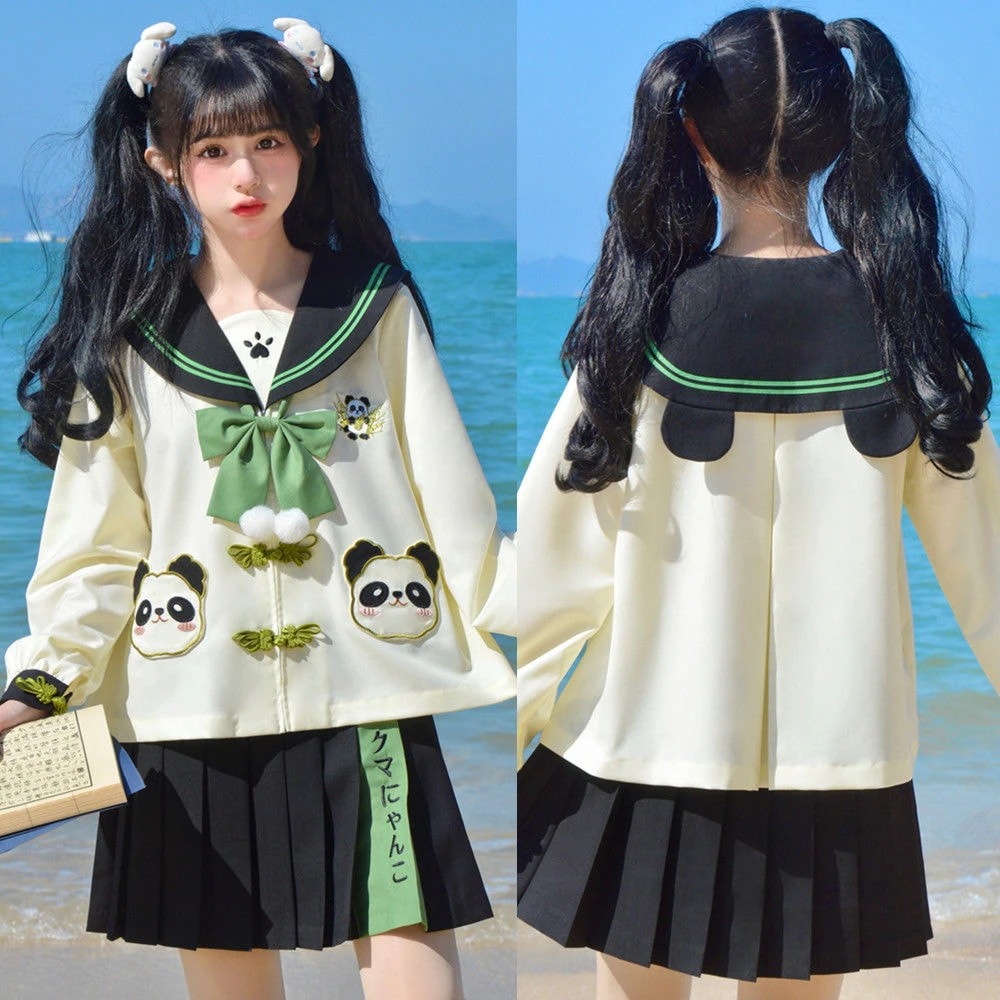 涼しく楽ちんセットアップJK制服セット 2024 新品JK制服パンダセーラー服セット脚魅せミニスカ