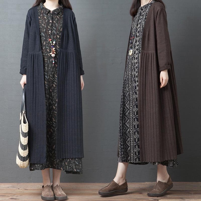 カーディガン レディース 秋 無地 羽織 コート マキシ丈 40代 冬 50代 体型カバー 長袖 ロ