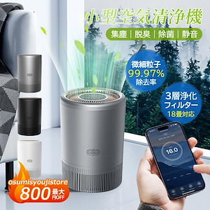 空気清浄機 花粉対策 小型 静音 ホワイト系 ハウスダスト 卓上 18畳まで フィルター 加湿なし コンパクト H1 花粉 ペット ホコリ 黄砂 ニオイ 脱臭 PM2.5対応