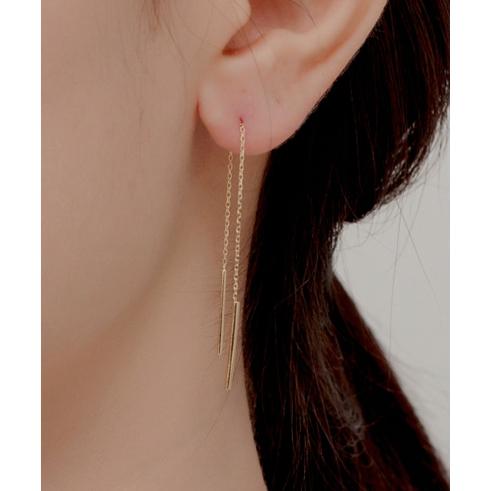 ヘレンジュエリー 14K シンプルスティックドロップチェーンピアス