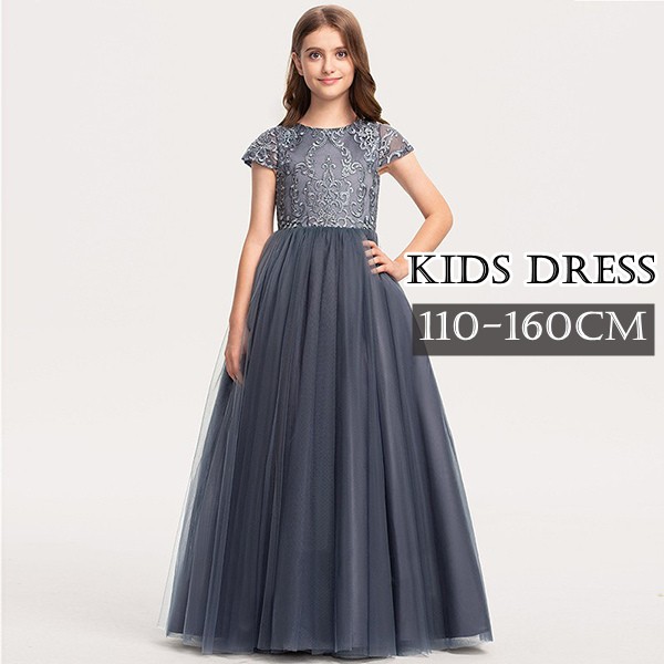 子どもドレス ロングドレス 160 発表会 子供ドレス キッズドレス グレー キッズ フォーマル 結婚式 ドレス フラワーガール フォーマルドレス パーティー チュールスカート 半袖 プリンセスドレス
