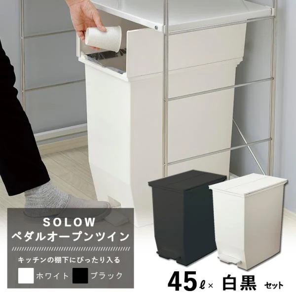 ソロウ SOLOW ペダルオープンツイン 45L ホワイト＆ブラックセット RISU HOME＆HOME ダストボックス ゴミ箱