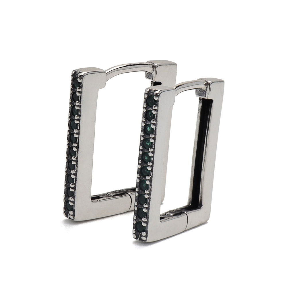 S925 CZ スクエア フープピアス [ce292]