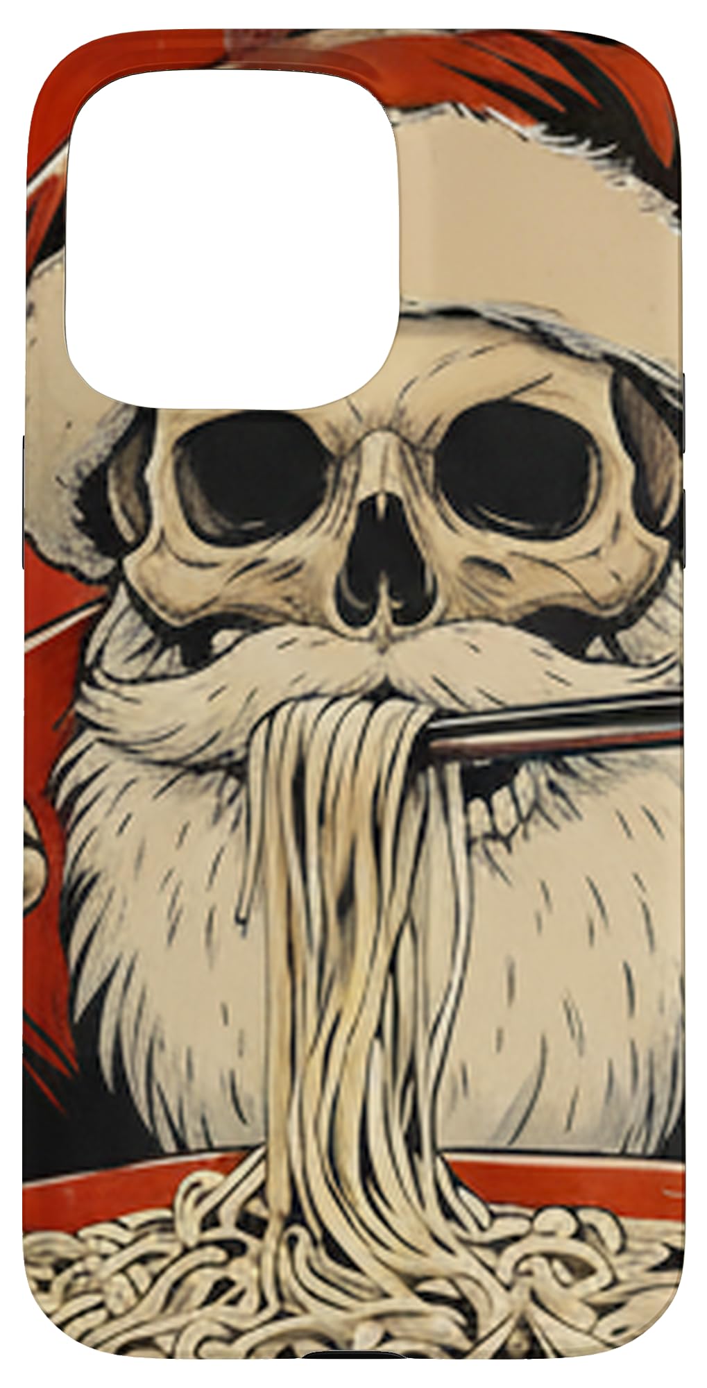 スケルトン食べるラーメン麺 浮世絵風クリスマス スマホケース iPhone 15 Pro Max 用