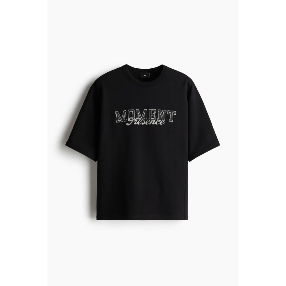 H&M ルーズフィットプリント T シャツブラック/モーメント