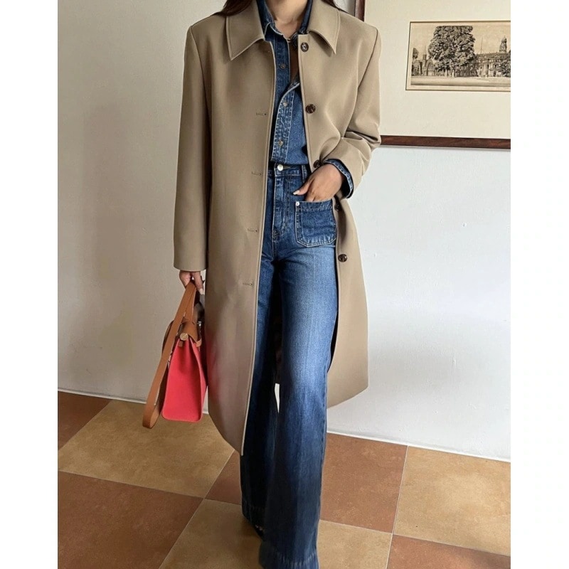 韓国フレンチスタイルシングルブレストレースアップウインドブレーカージャケット