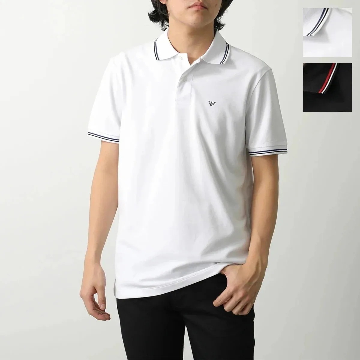 EMPORIO ARMANI エンポリオアルマーニ ポロシャツ 8N1FB3 1JPTZ メンズ 半袖 ストレッチ コットン イーグルロゴ ライン カラー2色