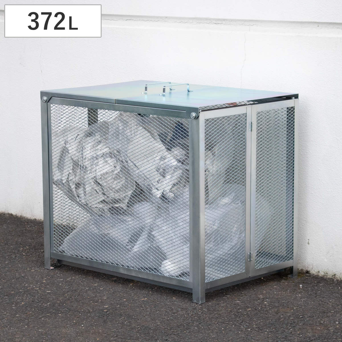 ゴミ収集 ゴミステーション 372L 組立 幅90x奥行61x高さ77cm ゴミ箱 ゴミ置き場 大容量 ゴミストッカー カラスよけ 収集ボックス 上開き 372リットル スチール製 ゴミ